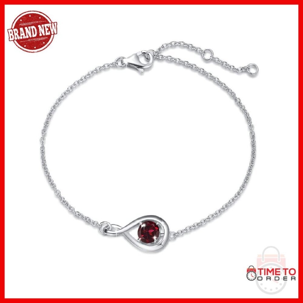 Sterling Silver Infinity Birthstone Bracelet Adjustable Chain Fine Jewelry